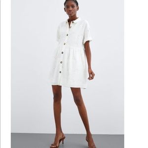 ZARA NWT WHITE EMBROIDERY FLORAL DRESS W BUTTONS L